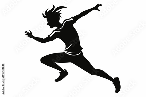 jumping young man line art silhouette vector illustration