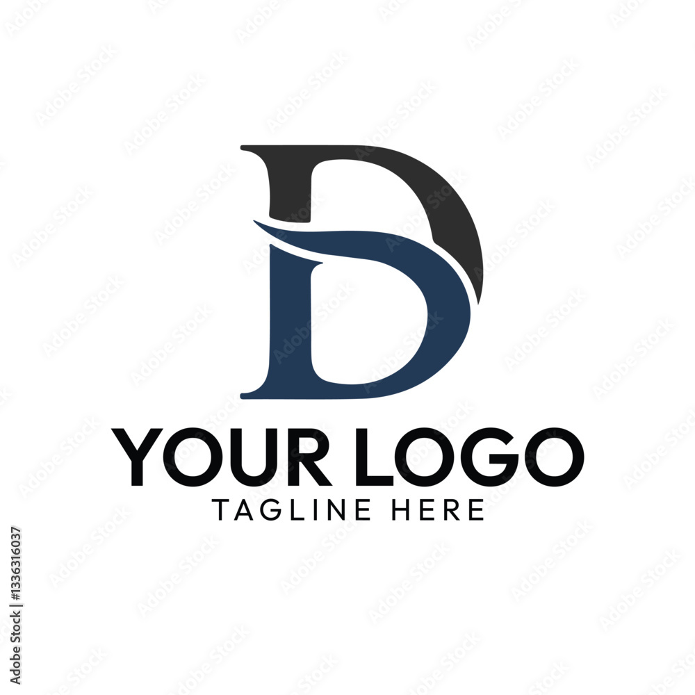 Elegant Split Letter D Logo Design in Black and Blue Elegant Split Letter D Logo Design in Black and Blue