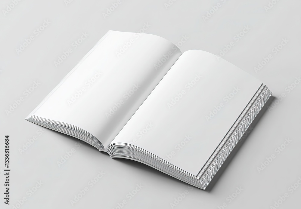 Open Blank Book Mockup Realistic White Pages, Clean Design for Branding Open Blank Book Mockup Realistic White Pages, Clean Design for Branding