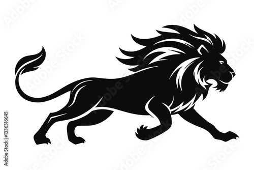 lion running line art silhouette vector illustration photo