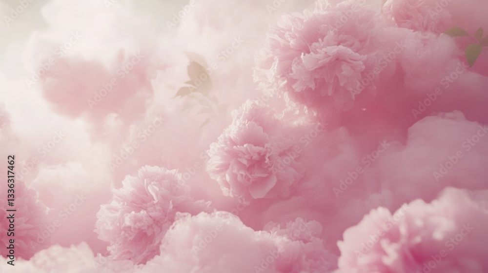 Pink flowers are surrounded and blended with soft clouds of color Pink flowers are surrounded and blended with soft clouds of color