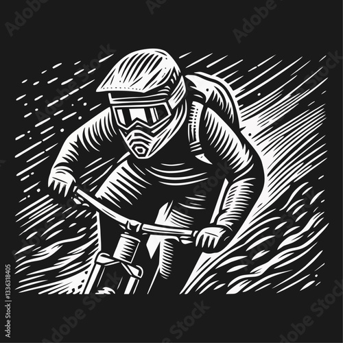 Downhill Mountain bike enduro rider wear helmet Engrave illustration logo icon