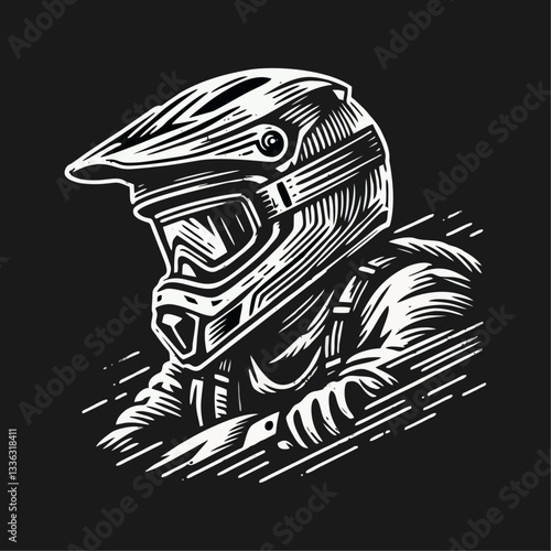 Downhill Mountain bike enduro rider wear helmet Engrave illustration logo icon