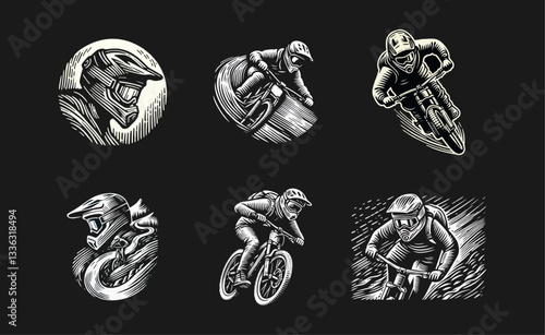 Downhill Mountain bike enduro rider wear helmet Engrave illustration logo icon