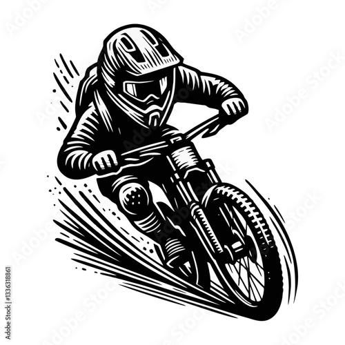 Downhill Mountain bike enduro rider wear helmet Engrave illustration logo icon