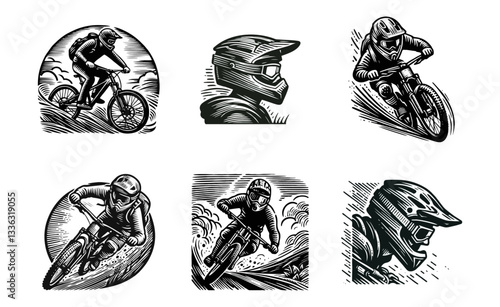 Downhill Mountain bike enduro rider wear helmet Engrave illustration logo icon