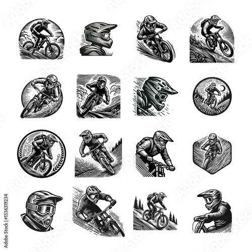 Downhill Mountain bike enduro rider wear helmet Engrave illustration logo icon