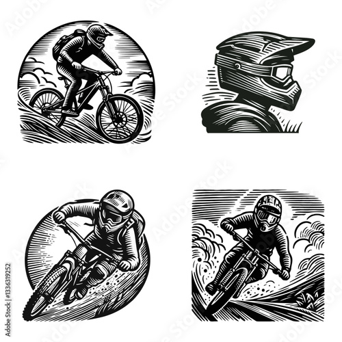 Downhill Mountain bike enduro rider wear helmet Engrave illustration logo icon