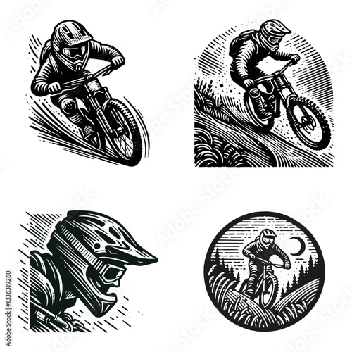 Downhill Mountain bike enduro rider wear helmet Engrave illustration logo icon