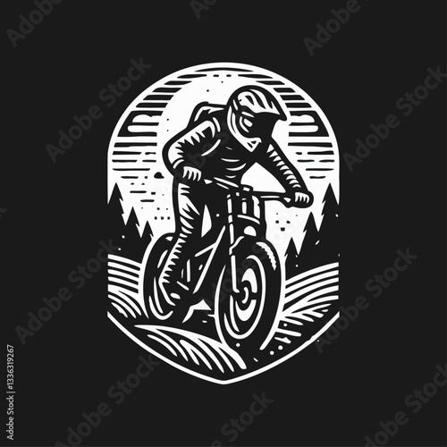 Downhill Mountain bike enduro rider wear helmet Engrave illustration logo icon
