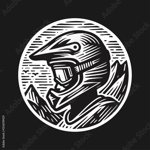 Downhill Mountain bike enduro rider wear helmet Engrave illustration logo icon