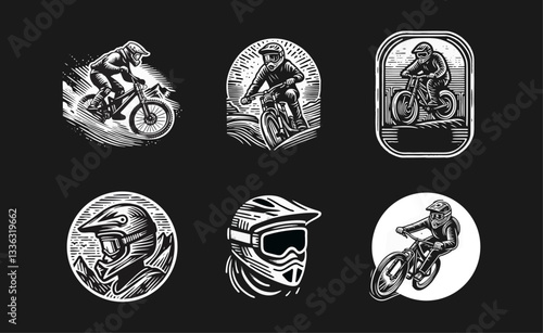 Downhill Mountain bike enduro rider wear helmet Engrave illustration logo icon