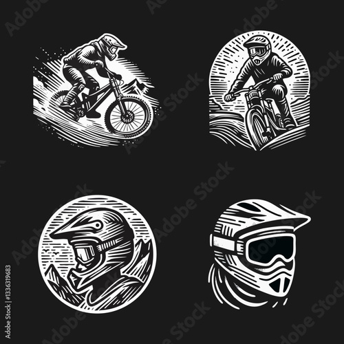 Downhill Mountain bike enduro rider wear helmet Engrave illustration logo icon