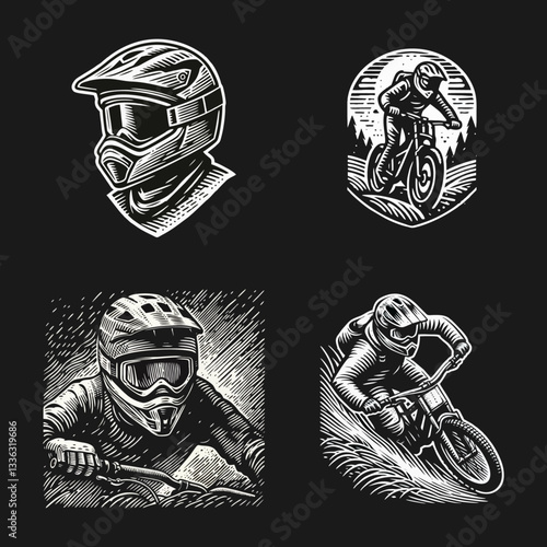Downhill Mountain bike enduro rider wear helmet Engrave illustration logo icon