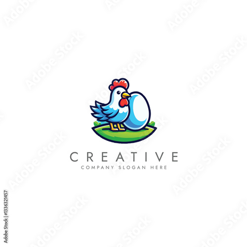 Chicken with eggs farm logo, bird broilers and meat logotype, Farm logo with rooster or chicken,Hen symbol  logo vector design