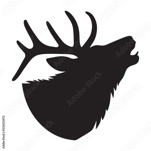 Black Silhouette of a Howling Wolf Merged with a Majestic Deer – Double Exposure Wildlife Vector