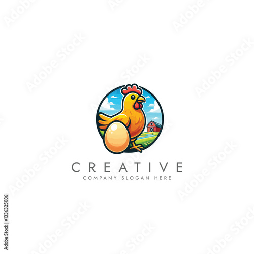 Chicken with eggs farm logo, bird broilers and meat logotype, Farm logo with rooster or chicken,Hen symbol  logo vector design