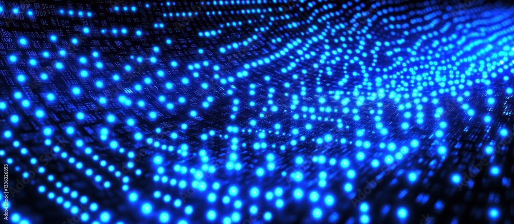 A futuristic digital surface illuminated by glowing blue lights A futuristic digital surface illuminated by glowing blue lights