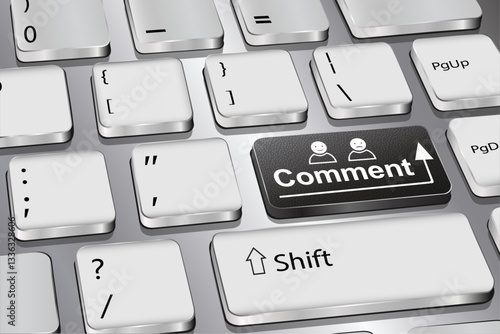 Black keyboard button with the word "comment" in red, vector graphics.