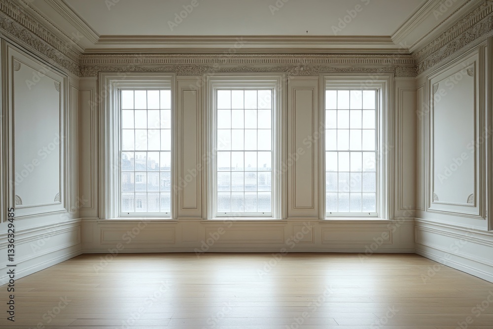 Elegant, empty room with large windows Elegant, empty room with large windows