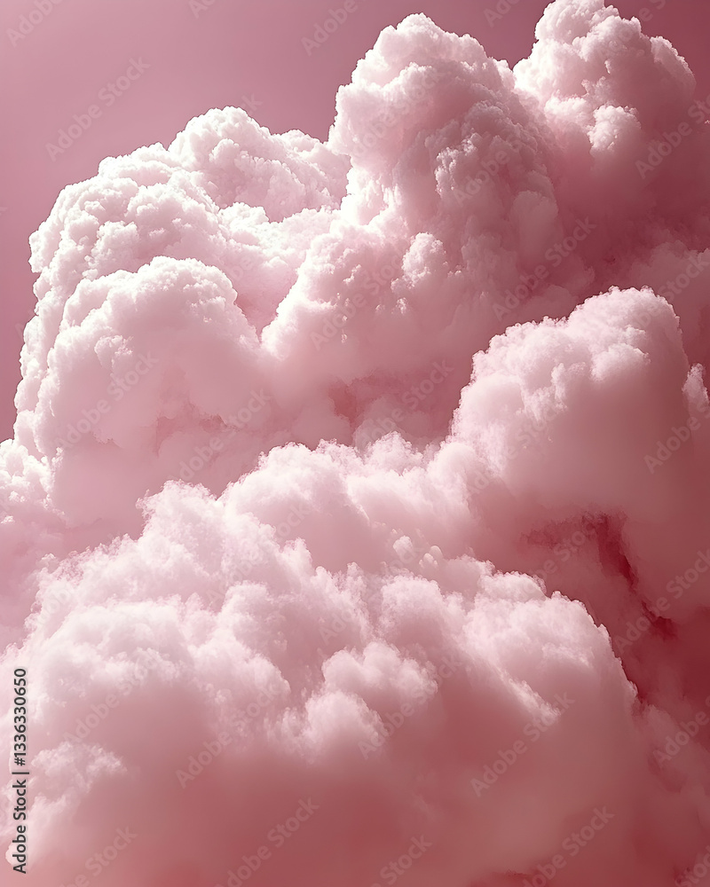 Pink-hued clouds fill the frame, exhibiting a fluffy, cotton-candy-like texture against a soft, pinkish sky Pink-hued clouds fill the frame, exhibiting a fluffy, cotton-candy-like texture against a soft, pinkish sky