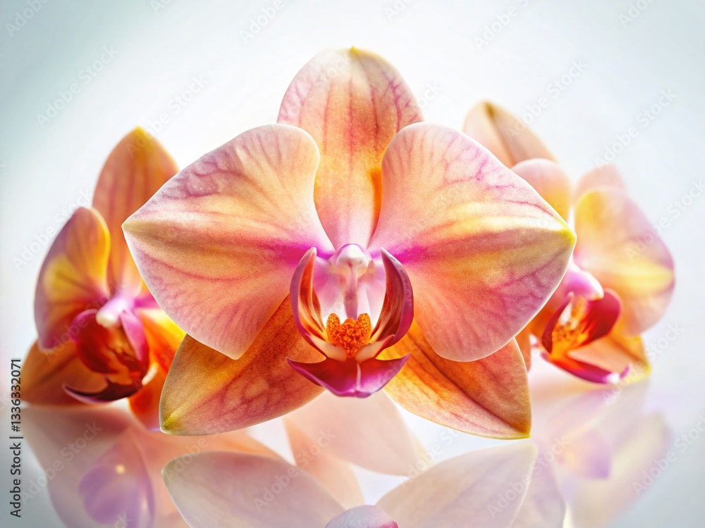 Fototapeta premium Double Exposure: Orange Diamond & Pink Orchid on White