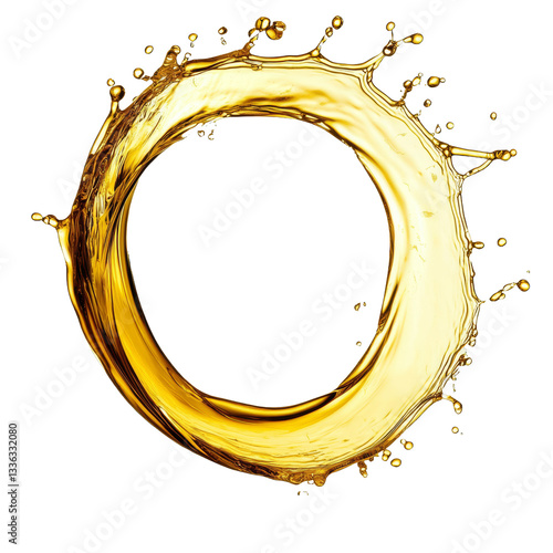 [Transparent Background PNG]Golden Liquid Splashing in a Circular Pattern