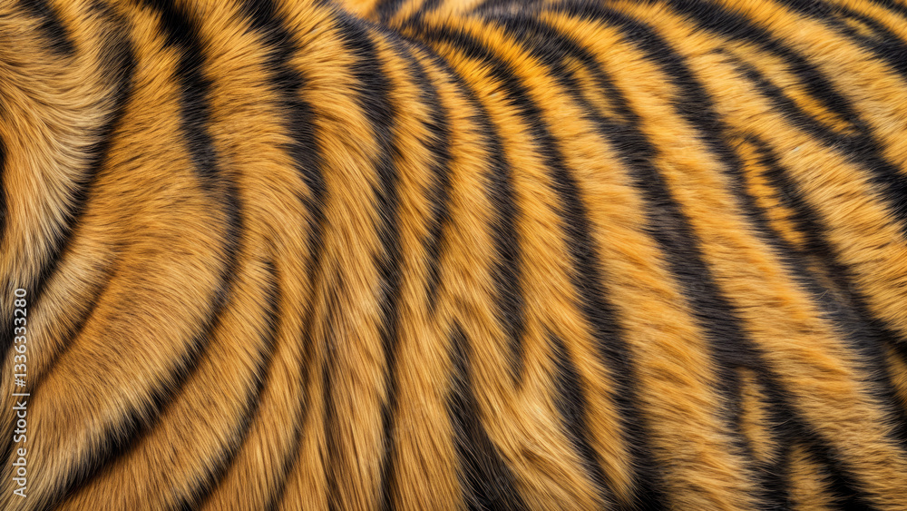 Fototapeta premium Fur with classic tiger pattern, highlighting the texture and vibrancy of the coat