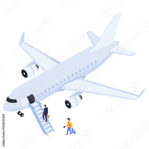 Boarding an Airplane, Isometric Illustration