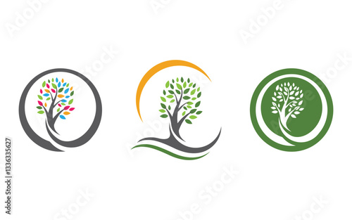 Healthy life tree leaf concept logo design template v.1