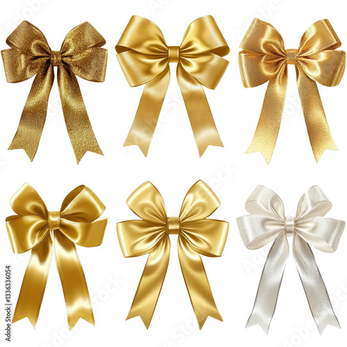 [Transparent Background PNG]Beautiful Gold and Silver Ribbons Bows