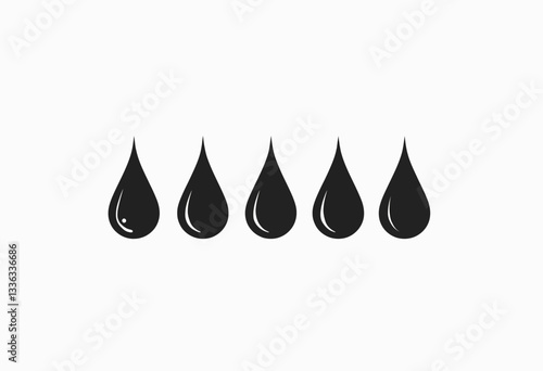 Modern Vector Graphic: Single Black Drop Icon Representing Oil, Fuel, and Lubricant, Ideal for Energy Industry, Automotive Designs, and Product Visualizations on a White Backdrop.

