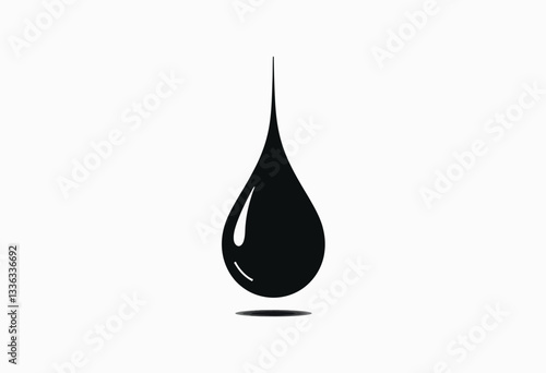 Sleek Vector Illustration: Minimalist Black Oil Drop Symbolizing Petroleum Industry, Natural Resources, and Environmental Concerns Against a Clean White Background for Industrial Projects and Design T