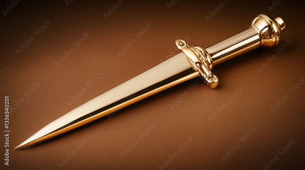 Elegant brass letter opener in minimalist style office setting close-up luxurious aesthetics Elegant brass letter opener in minimalist style office setting close-up luxurious aesthetics