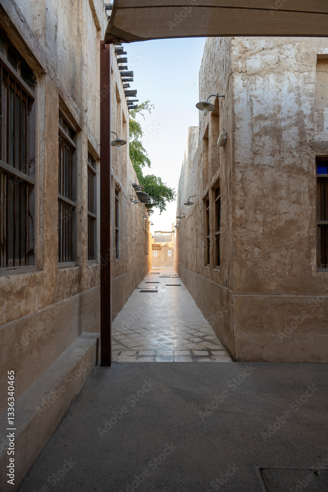 Fototapeta premium Old buildings architecture in the Wakrah souq. Traditional Market.