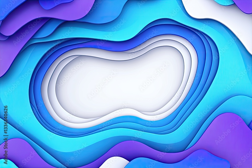 Abstract layered paper art with blue, purple, and white organic shapes