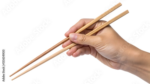 hand holding chopsticks isolated