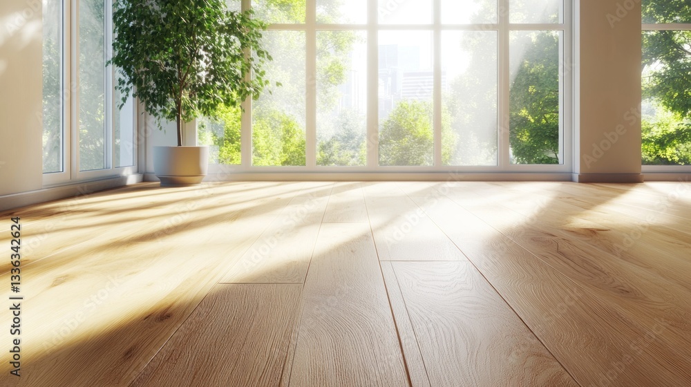 Fototapeta premium Sunlight Streaking Through a Window onto a Hardwood Floor