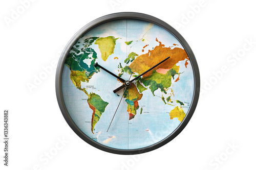 Map clock tracks global time zones