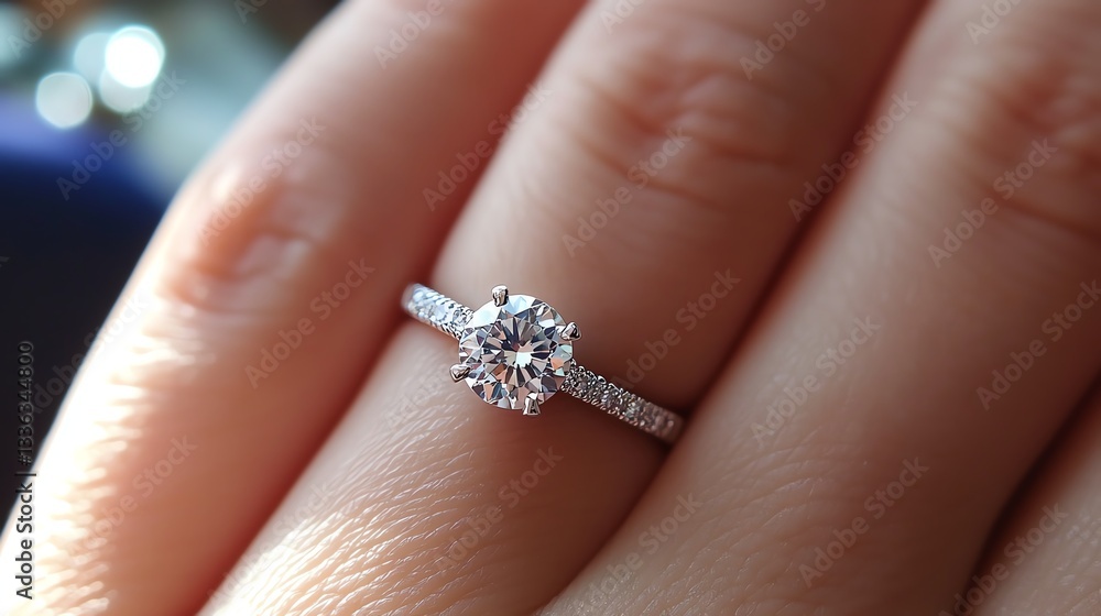 Elegant diamond ring on a female hand. Elegant diamond ring on a female hand.