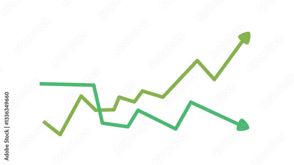 Zigzag Line Graph Chart Trends Animation, A black background with a zigzag line graph. The graph starts with a downward trend and transitions into a upward trend Zigzag Line Graph Chart Trends Animation, A black background with a zigzag line graph. The graph starts with a downward trend and transitions into a upward trend
