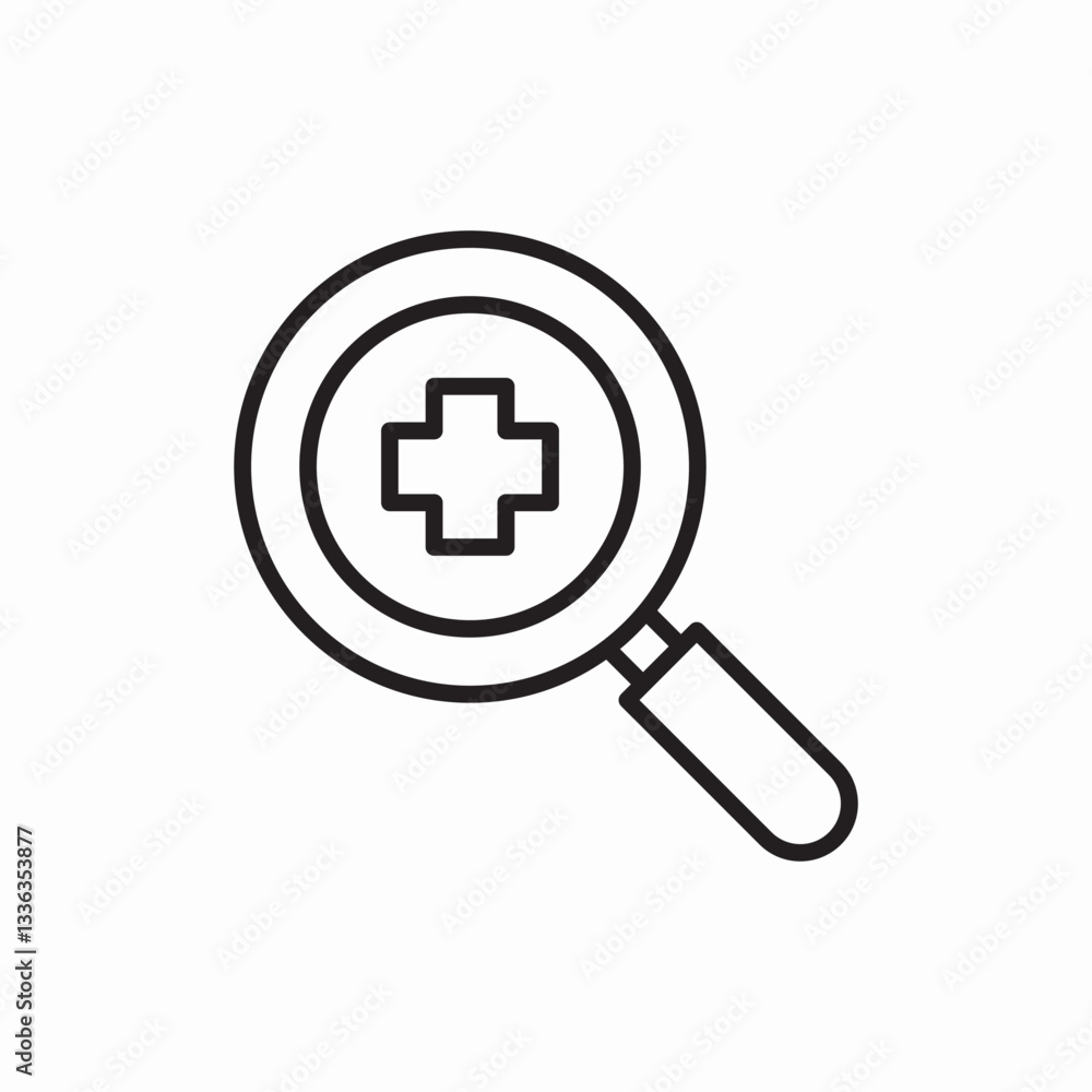 Medical search magnifying glass icon vector sign Medical search magnifying glass icon vector sign