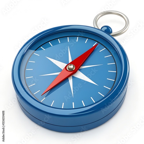 A Vibrant Blue Compass With A Bold Red Needle Points North, Guiding Your Journey Towards New Adventures And Discoveries With A Clean, Glossy Finish