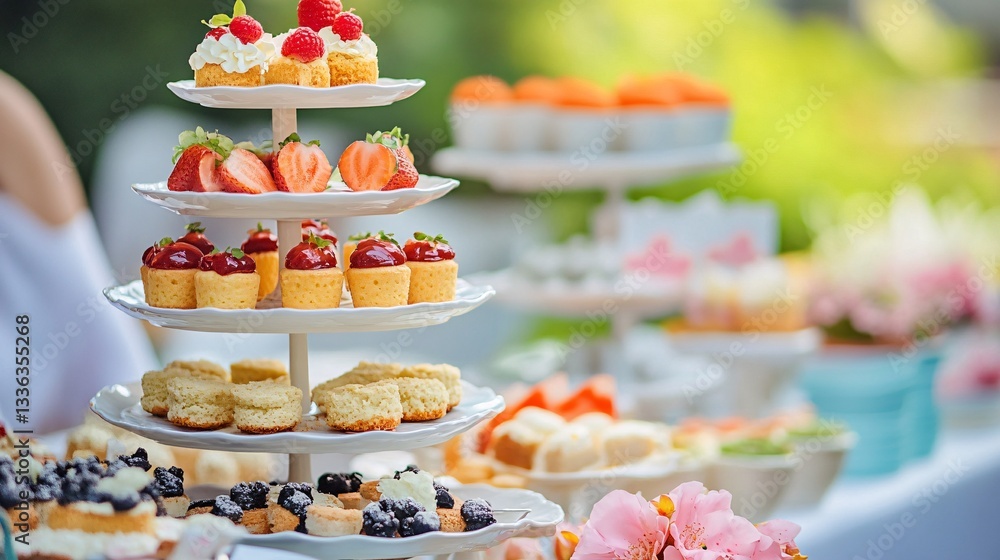 A Beautiful Display Of Delicious Desserts And Small Cakes A Beautiful Display Of Delicious Desserts And Small Cakes