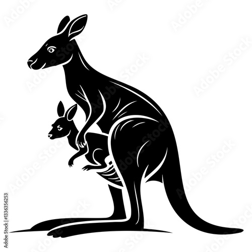 Kangaroo with joey in pouch illustration