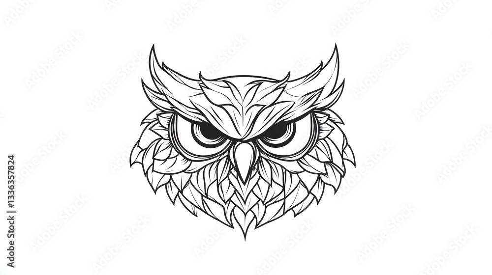 Obraz premium Owl line drawing sketch. Abstract line art, Black and white for drawing or coloring, illusration