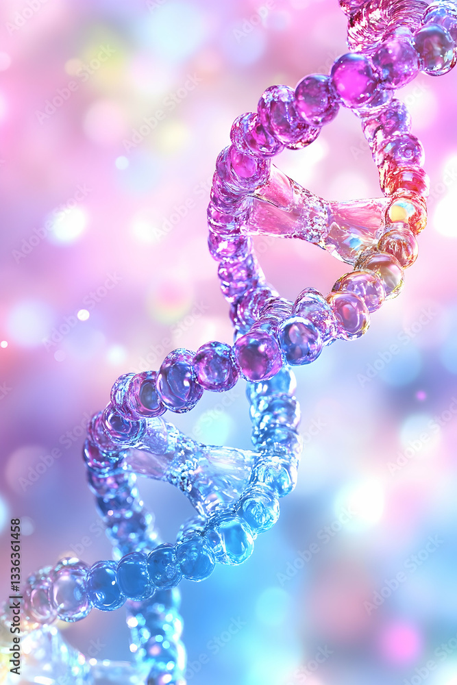 Colorful, detailed DNA helix rendering against a bokeh background Colorful, detailed DNA helix rendering against a bokeh background