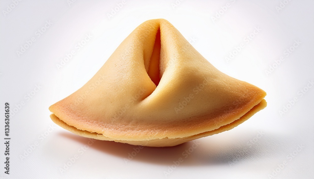 A single fortune cookie on a pure white background. A single fortune cookie on a pure white background.