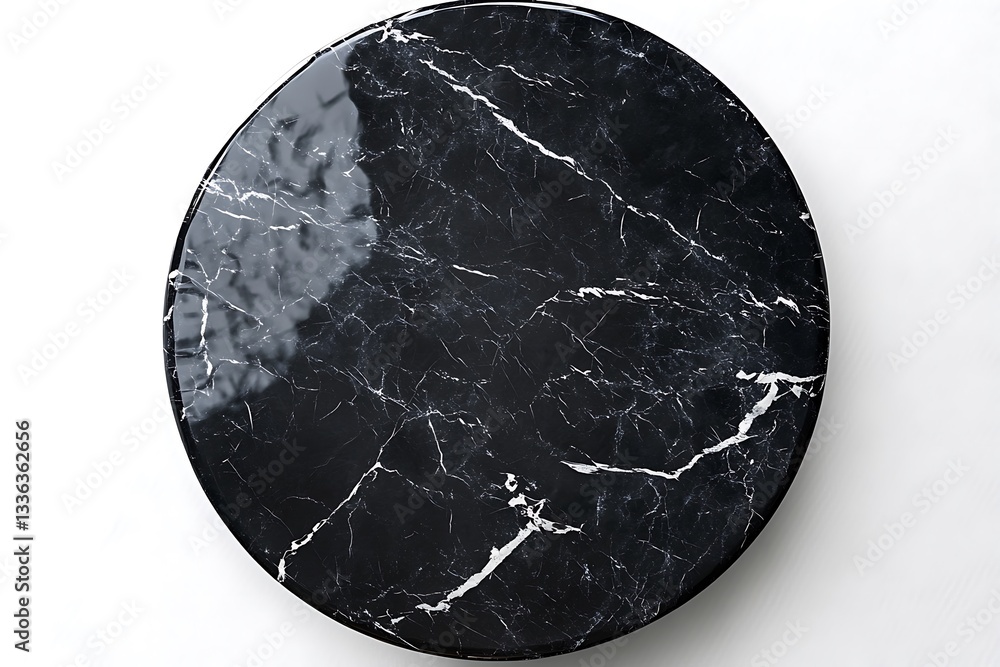 Fototapeta premium Black marble round plate, top view.