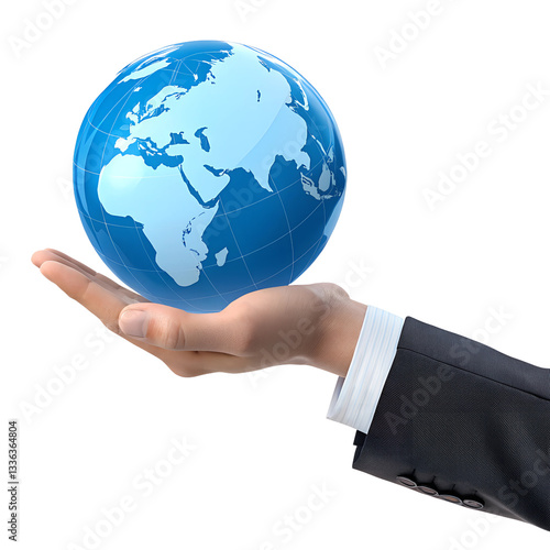 Wallpaper Mural 3d render businessman's hand holding blue earth isolated on white background png Torontodigital.ca
